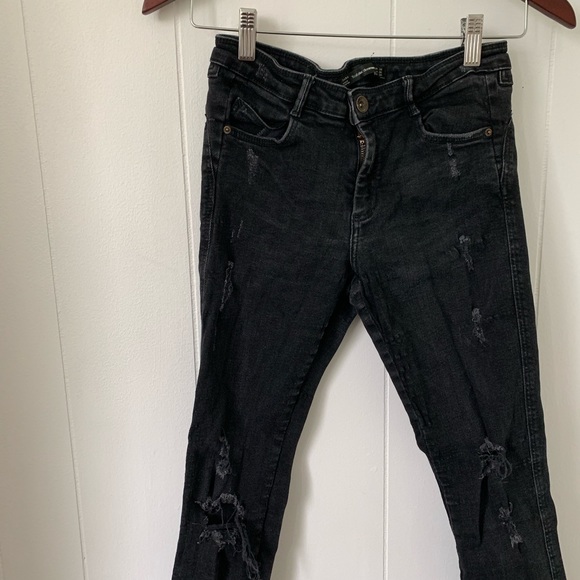 ZARA TRAFALUC DENIMWEAR BLACK DISTRESSED JEANS 6 - Picture 5 of 5